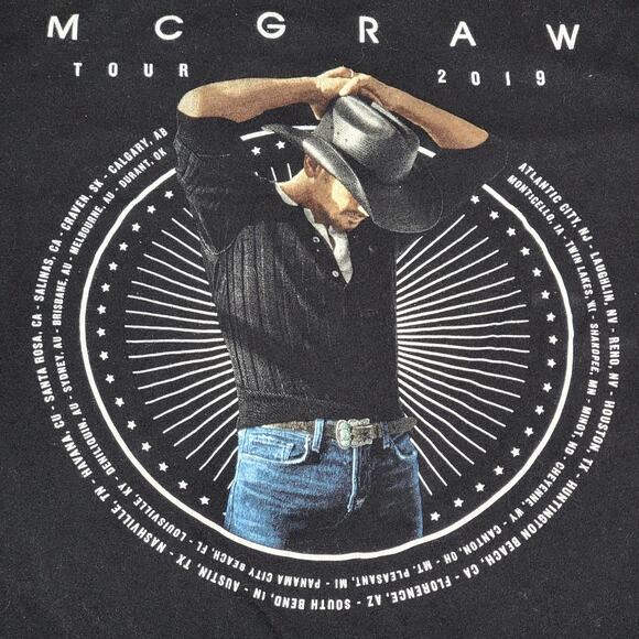 McGraw Black Unisex Tee "Tour 2019" - Size Small - Picture 4 of 5